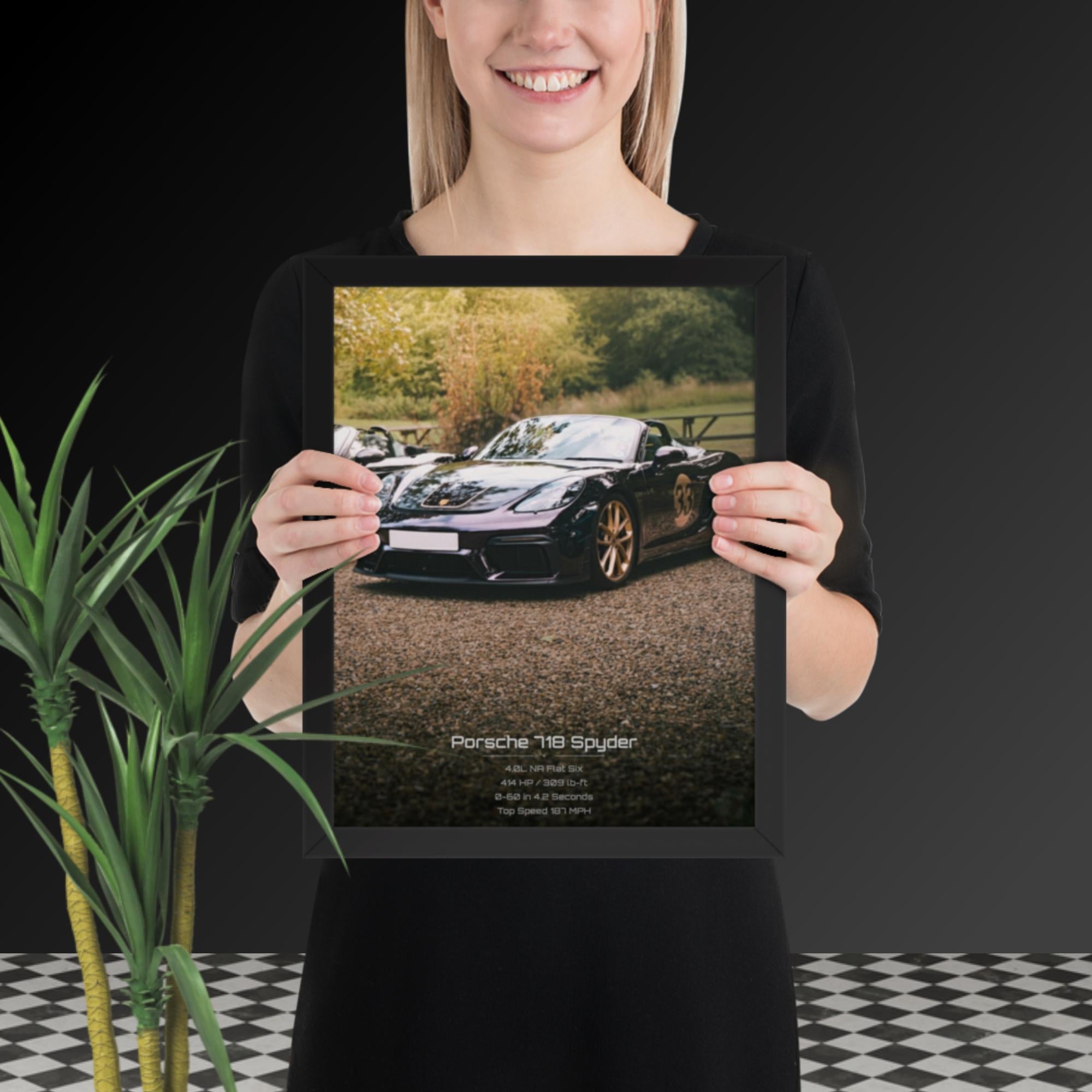 Porsche 718 Spyder automotive photography framed poster print